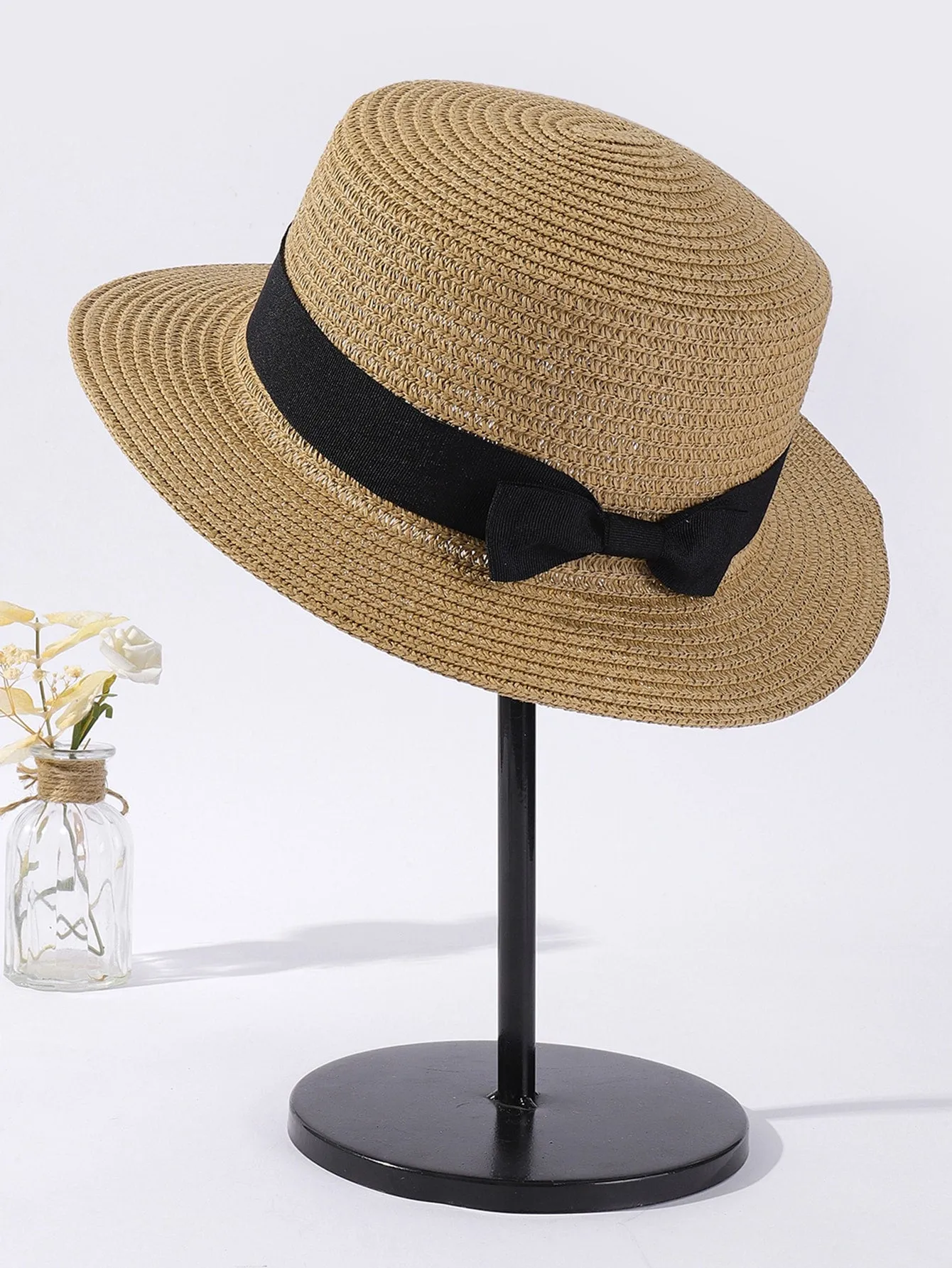 1pc Women Bow Decor Boho Straw Hat For Vacation