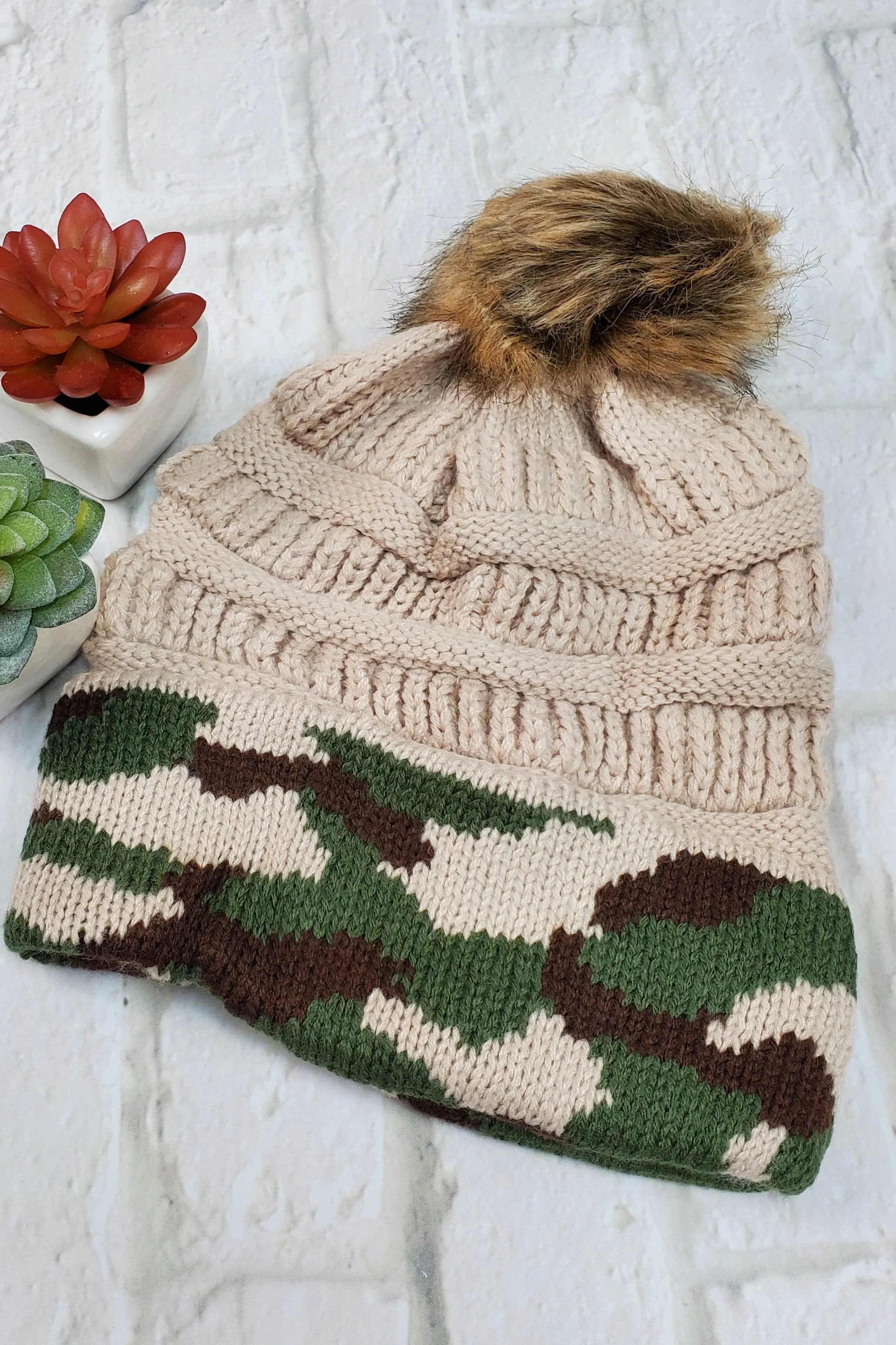 #31 Tan Camo Pom-Pom Beanie