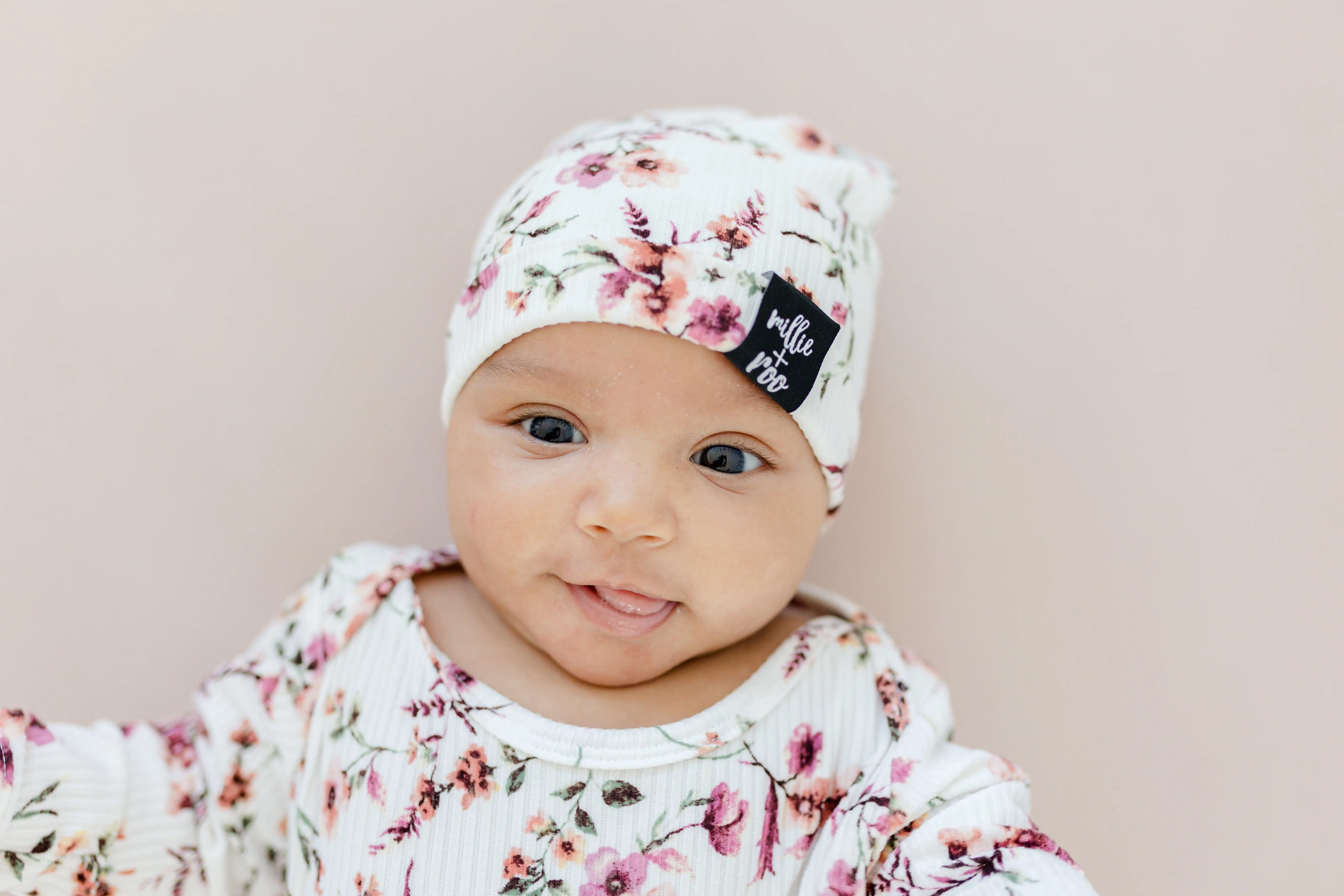 BEANIE- Rose Floral Rib