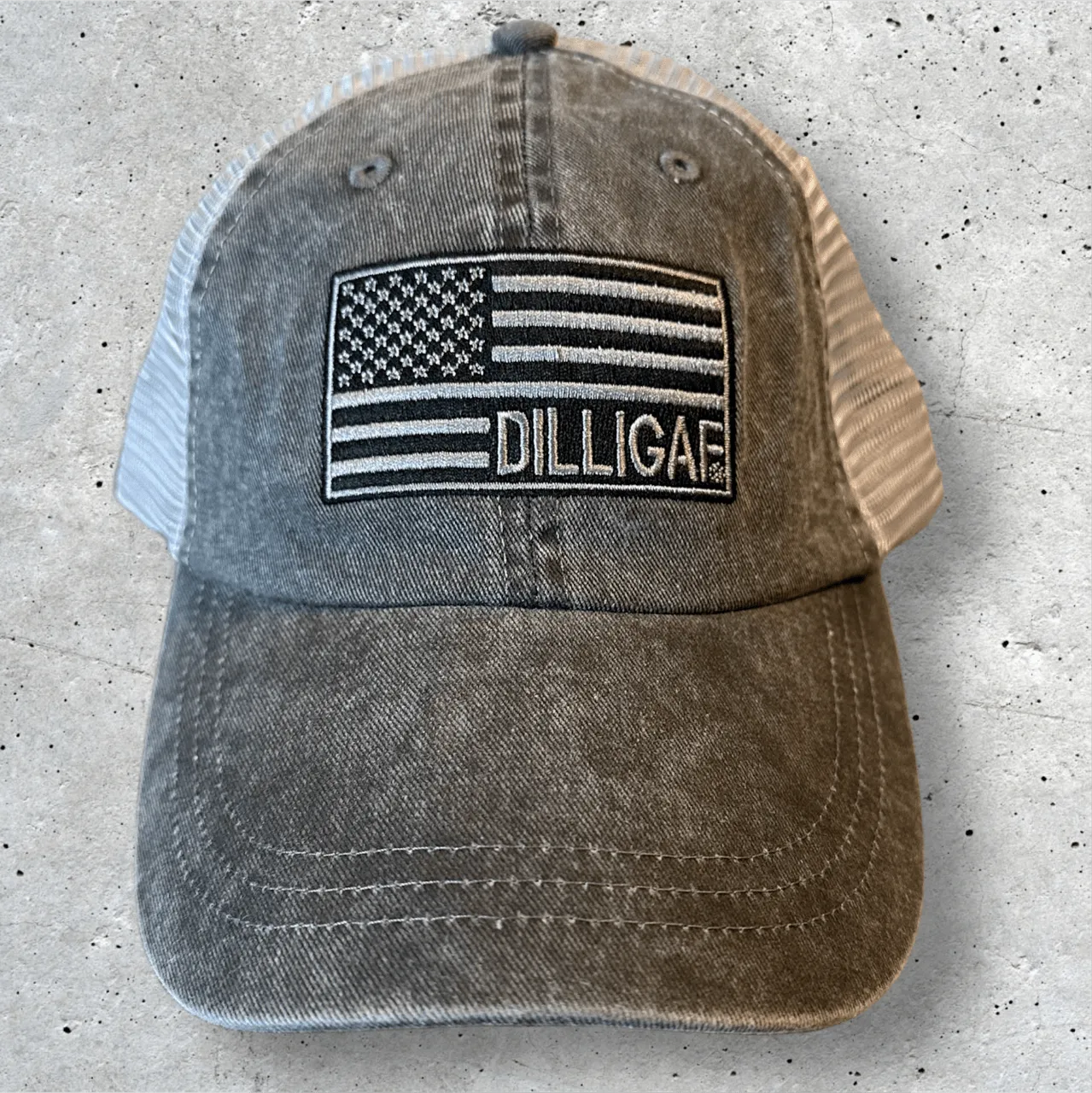 Black and Grey Mesh Dilligaf Flag Adjustable Hat