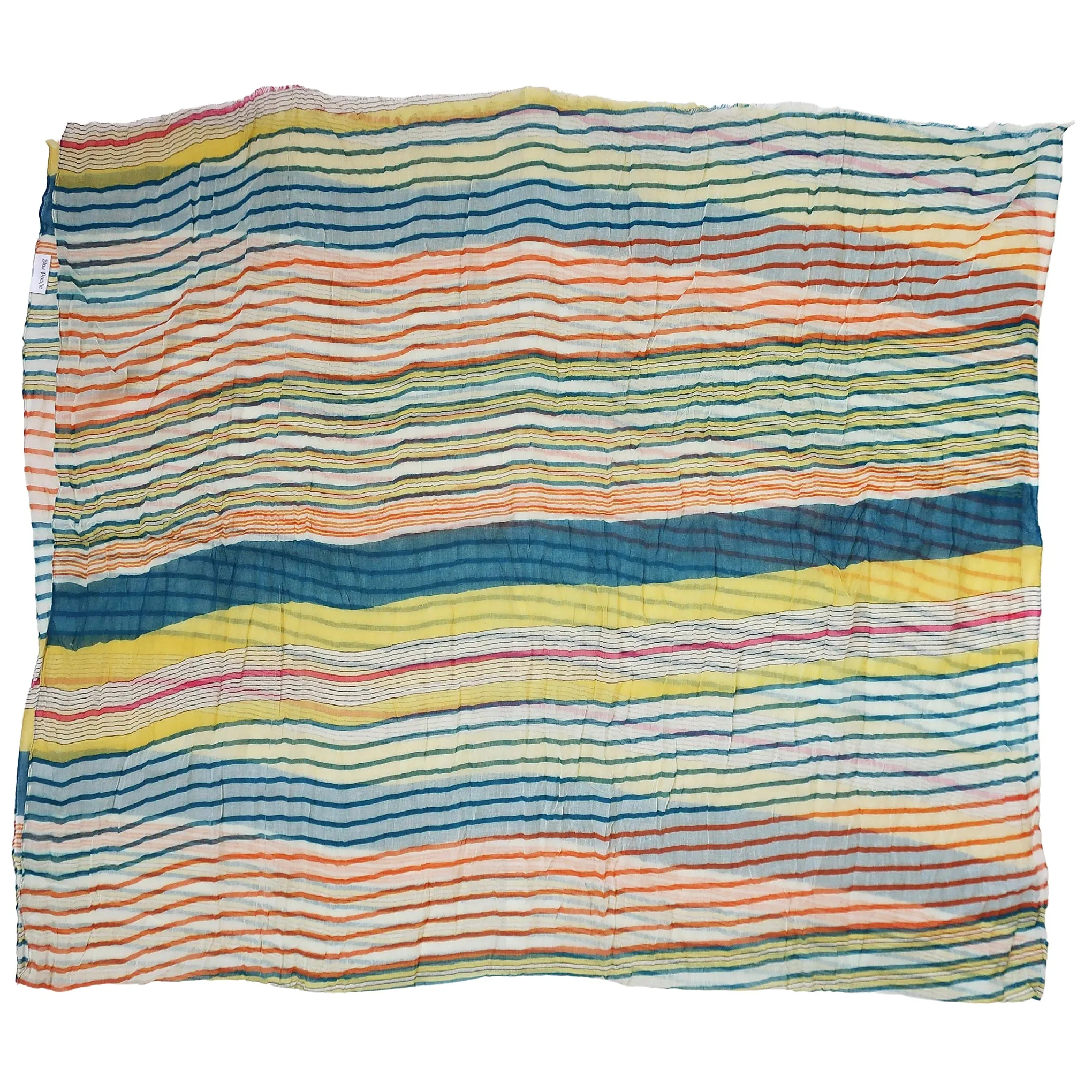 Blue Pacific Cotton Starburst Striped Scarf in Teal Blue and Yellow