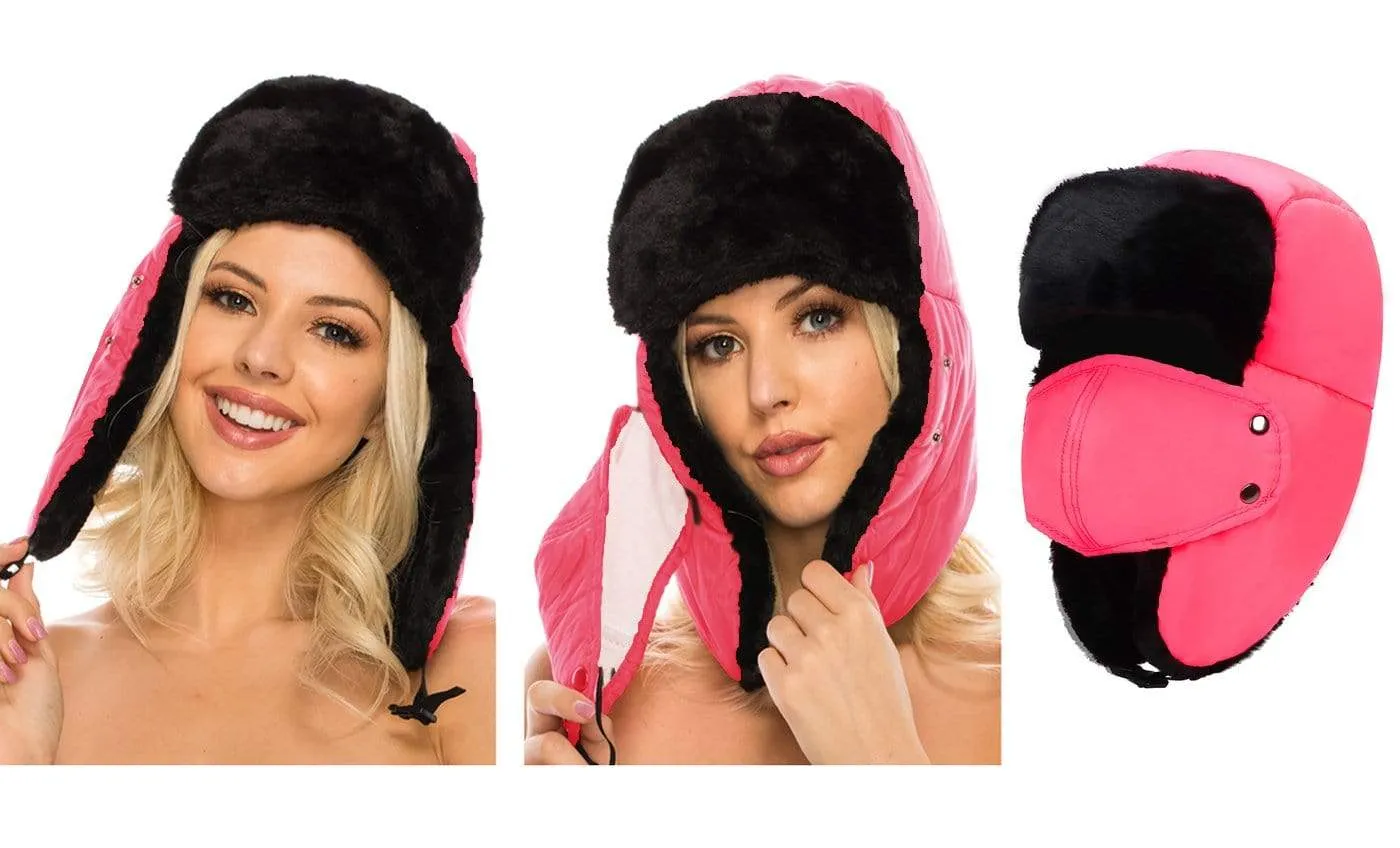 BravemanUnisex Trapper Eskimo Fur-Lined Winter Hunting Hat with Ear Flaps and Removable Mask