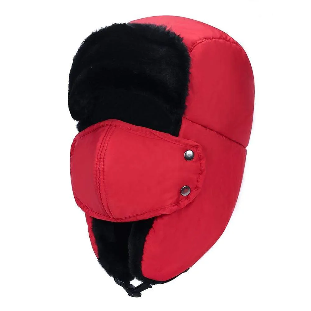 BravemanUnisex Trapper Eskimo Fur-Lined Winter Hunting Hat with Ear Flaps and Removable Mask