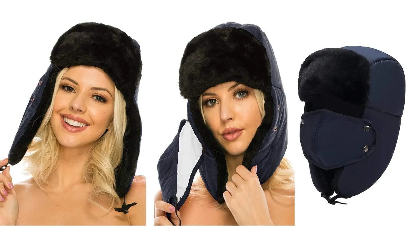 BravemanUnisex Trapper Eskimo Fur-Lined Winter Hunting Hat with Ear Flaps and Removable Mask