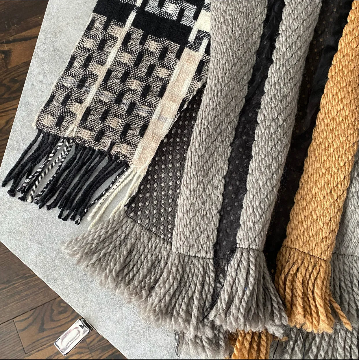 Burberry Black Ivory Beige Tweed Wool Long Scarf