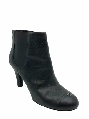 Chanel Textured Leather CC Cap Toe Bootie Size 7