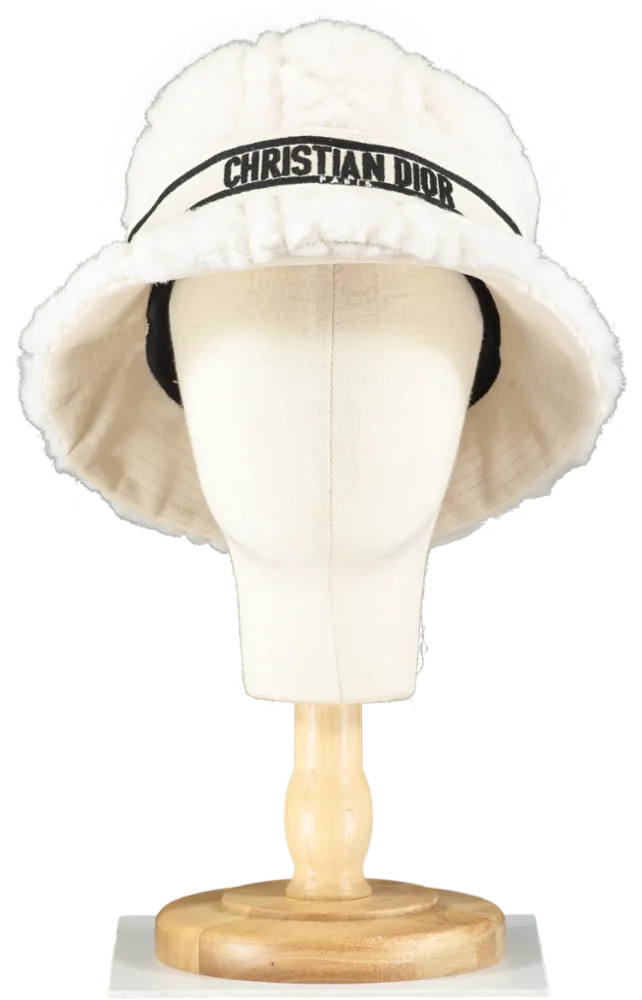 Christian Dior Cream Shearling D-bobby Cannage Small Brim Bucket Hat 58cm