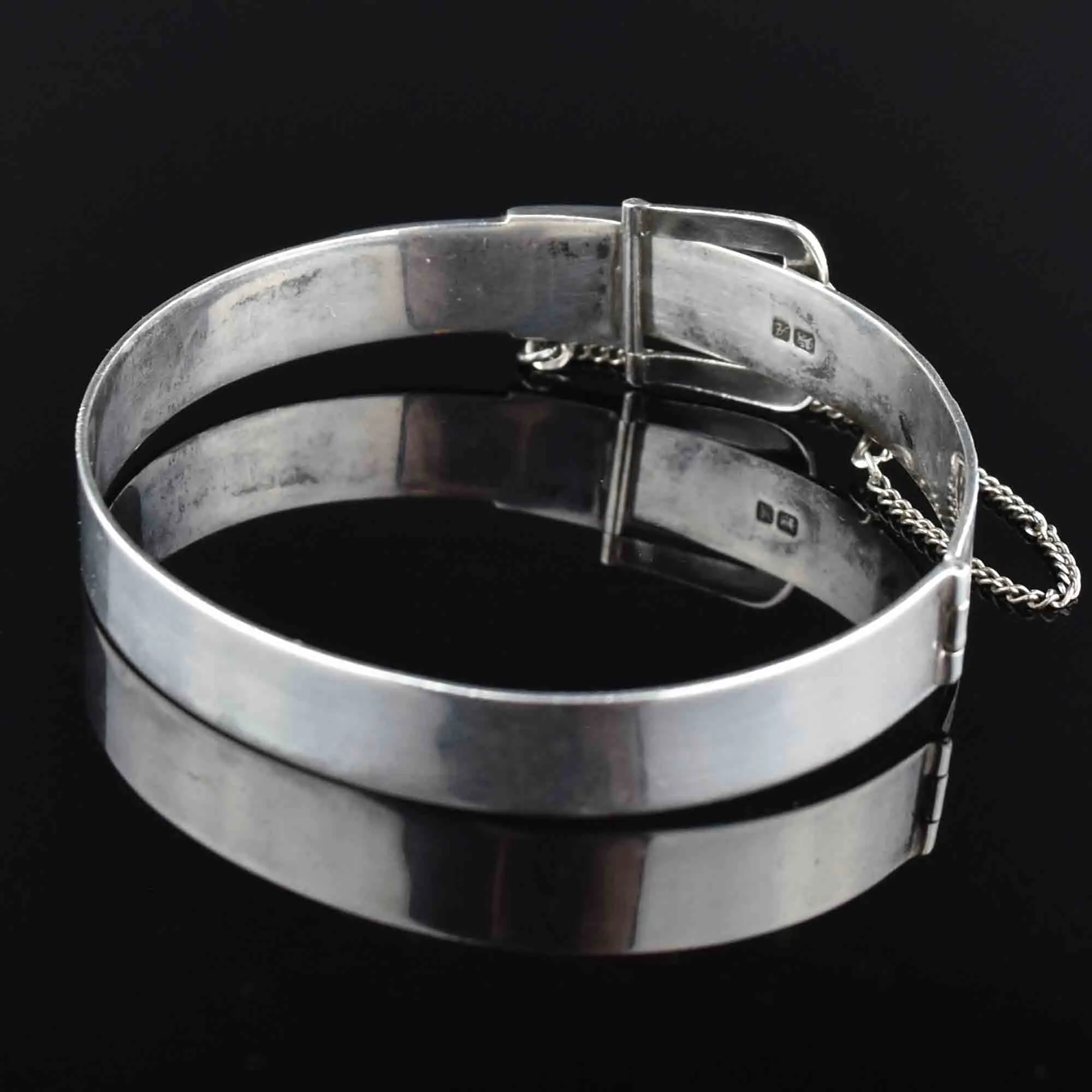 Engraved Victorian Revival Sterling Silver Buckle Bangle