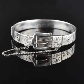 Engraved Victorian Revival Sterling Silver Buckle Bangle