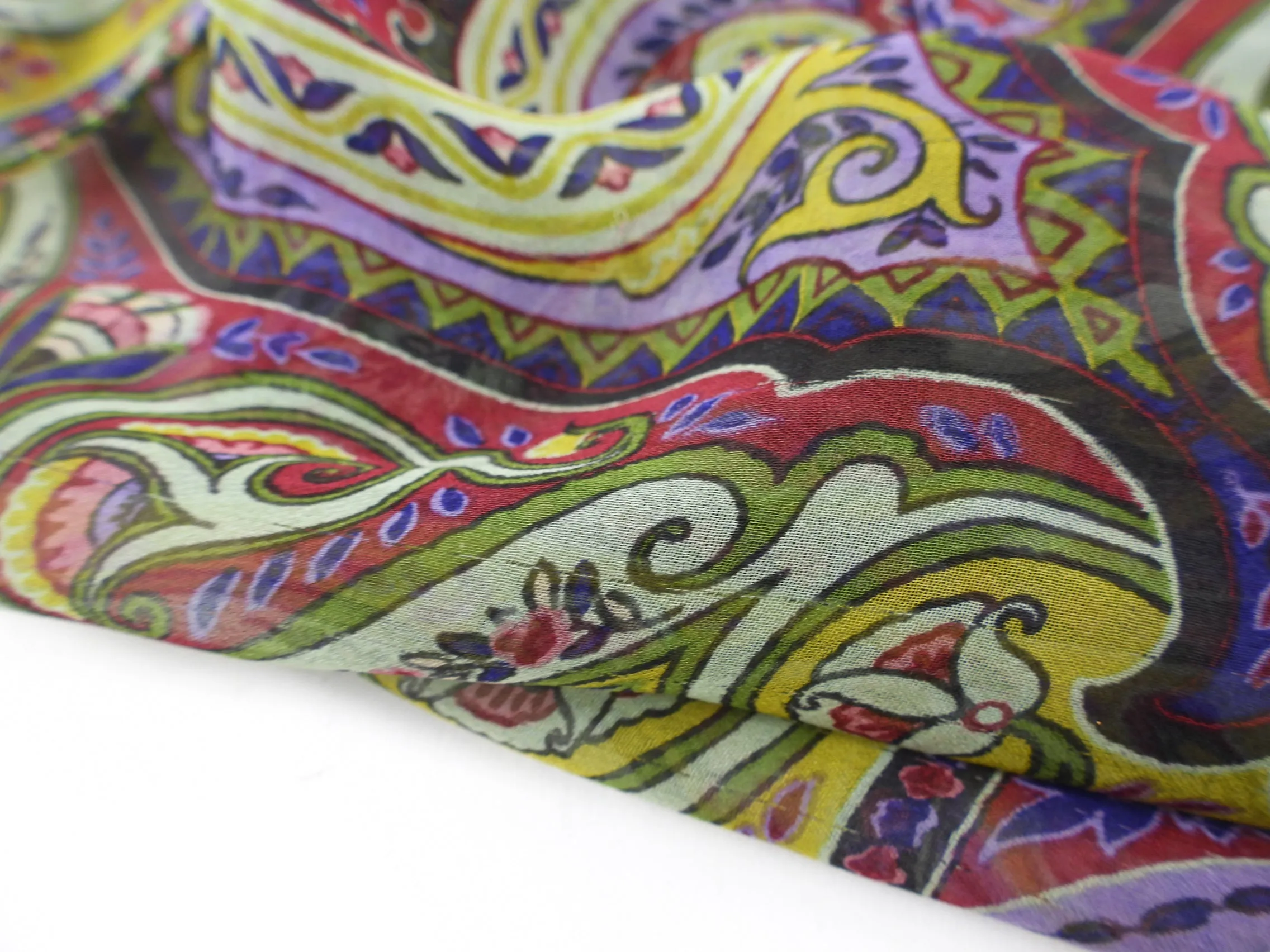 Etro Green Purple Paisley Silk Chiffon Scarf