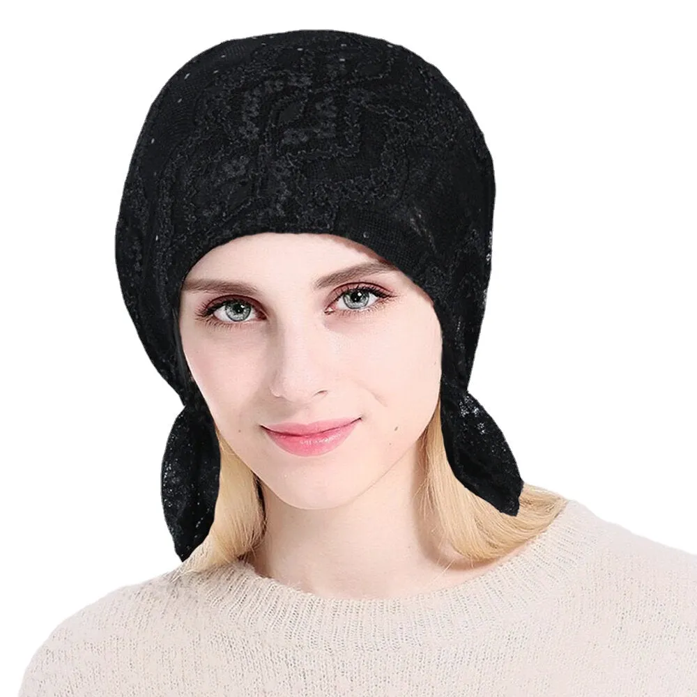 Fashion Lace Printing Chemotherapy Cap Knitting Cutout Hats