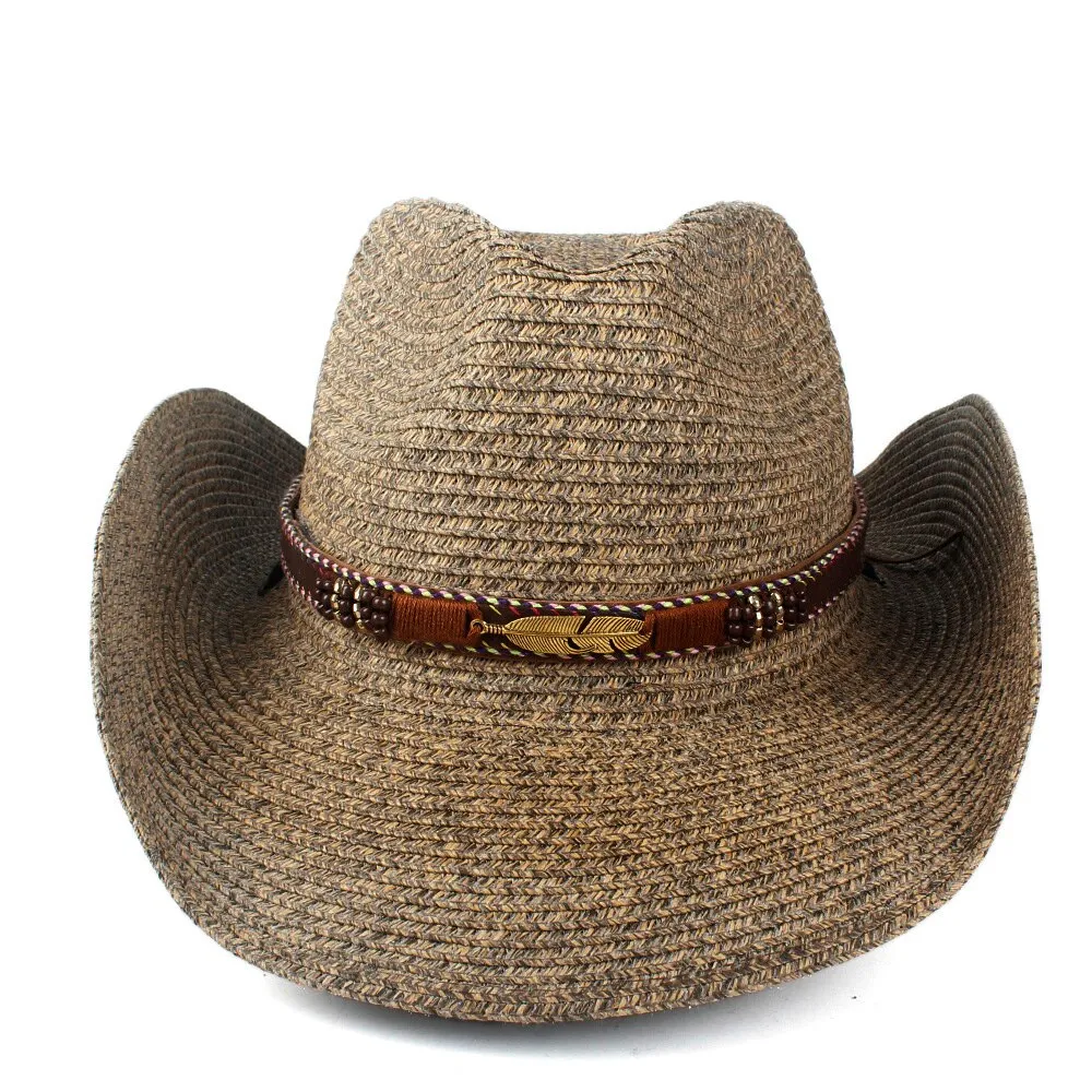 Fashion Women Men Hollow Western Cowboy Hat Lady Dad Beach Sombrero Hombre Straw Panama Cowgirl Jazz Sun Cap Size 56-58CM