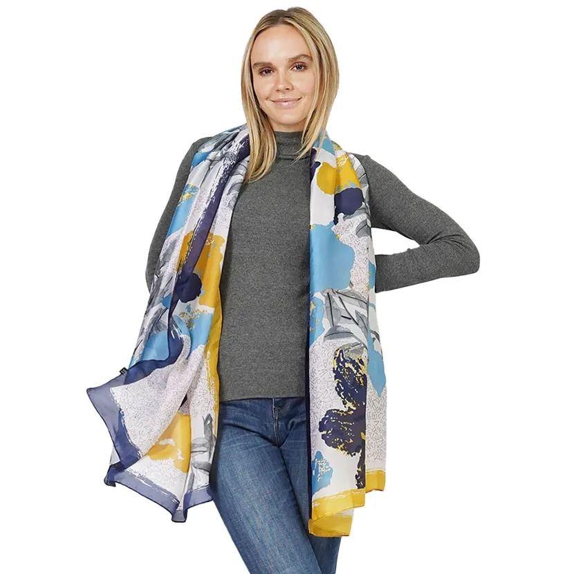 Flower Print Satin Oblong Scarf