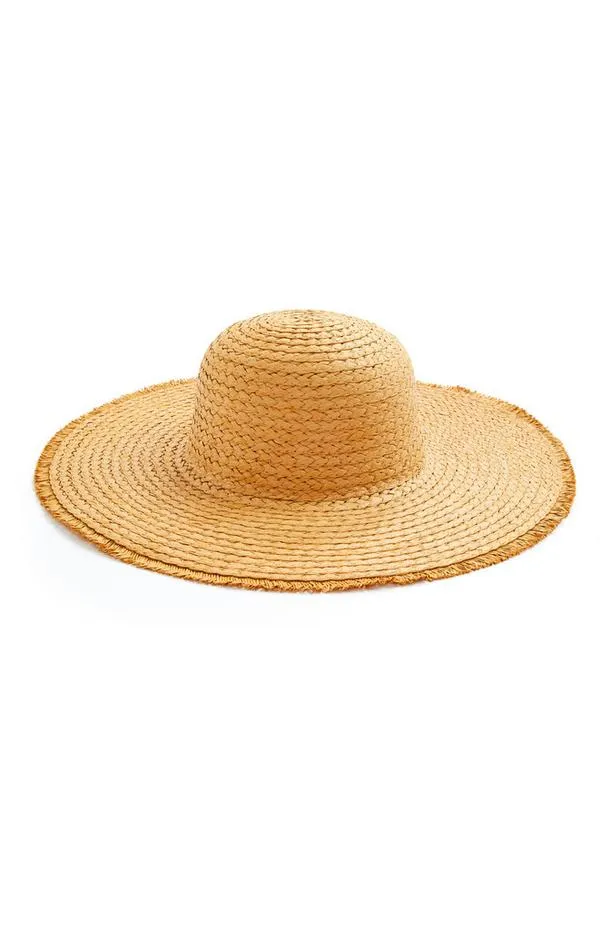 Frayed Trim Straw Hat