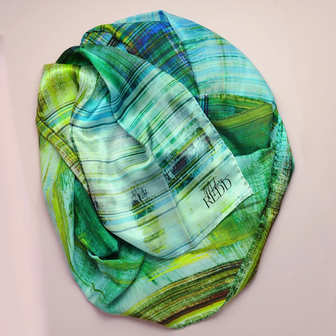 Girlean Modish Redd Blue & Green Abstract Silk Scarf