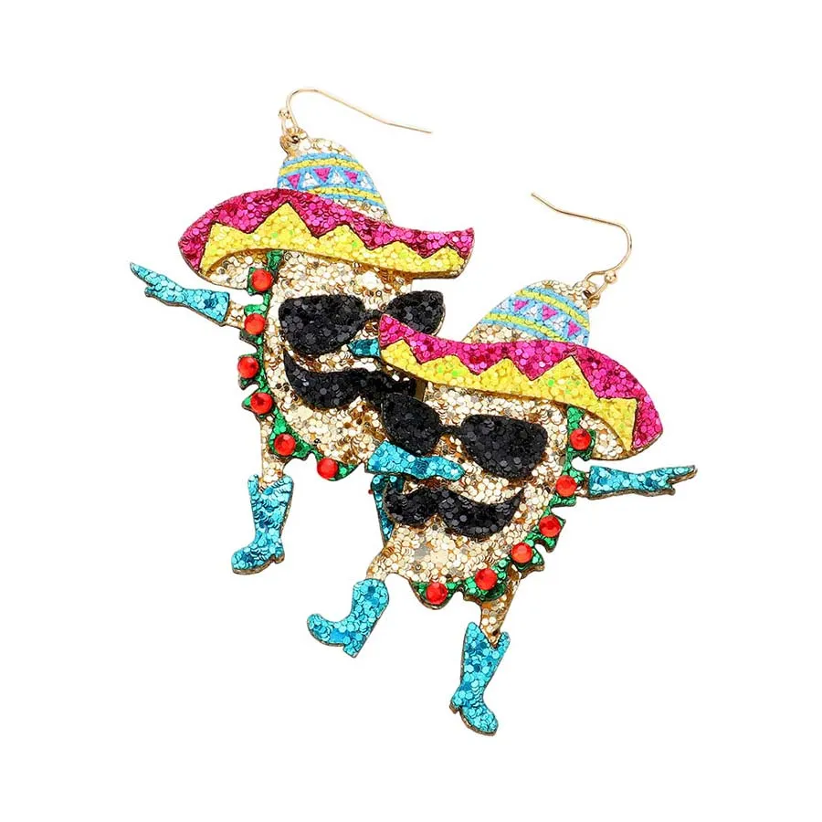 Glittered Hat Taco Dangle Earrings