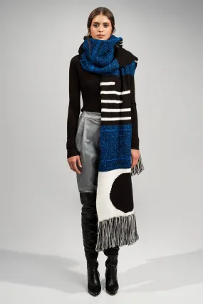 HAND WOVEN MOON SCARF IN BLACK/BLUE/IVORY