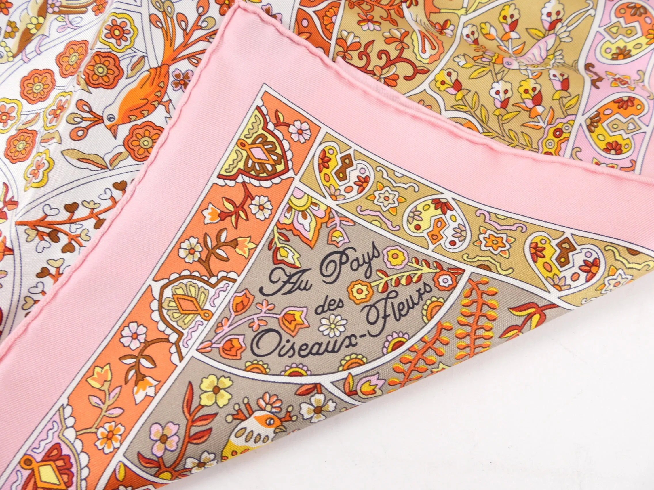 Hermes Pink Silk Floral 90cm Scarf Au Pays des Oiseaux Fleurs