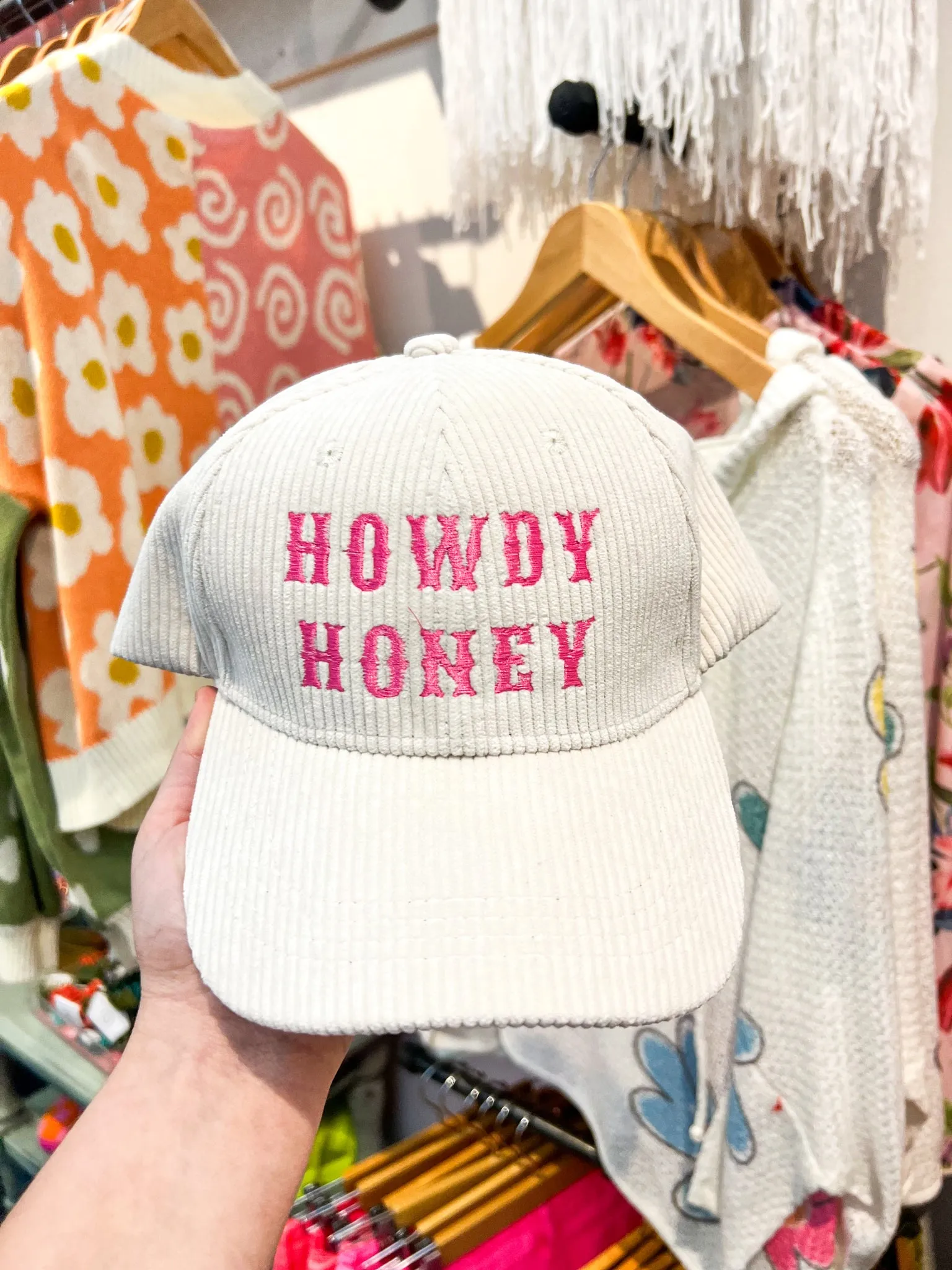 Howdy Honey Embroidered Corded Hat- White