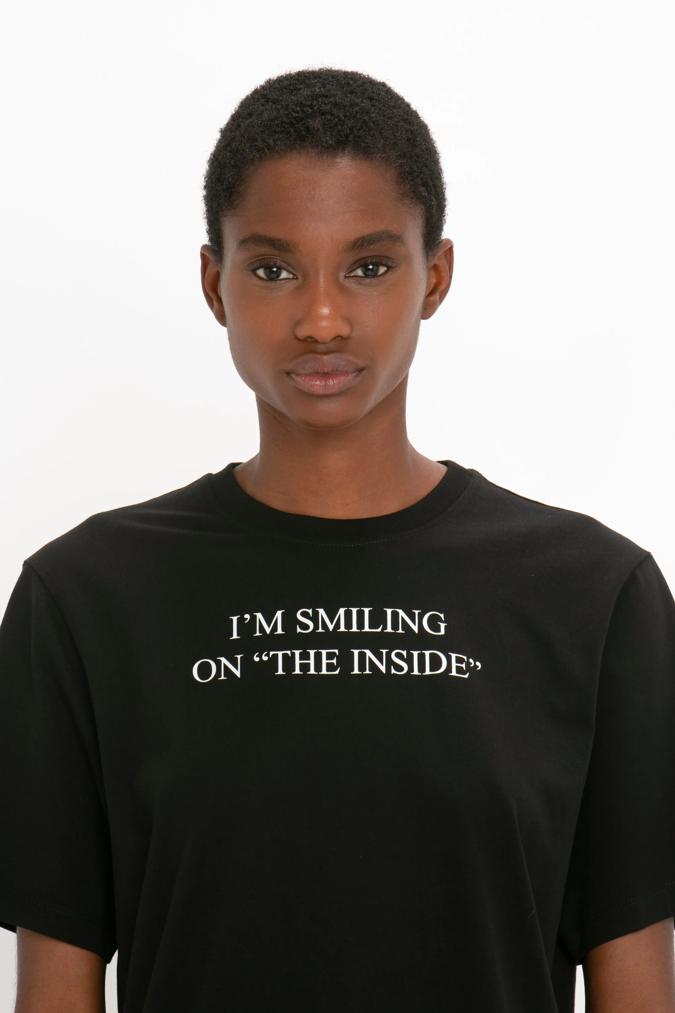 I'm Smiling On The Inside Slogan T-Shirt in Black