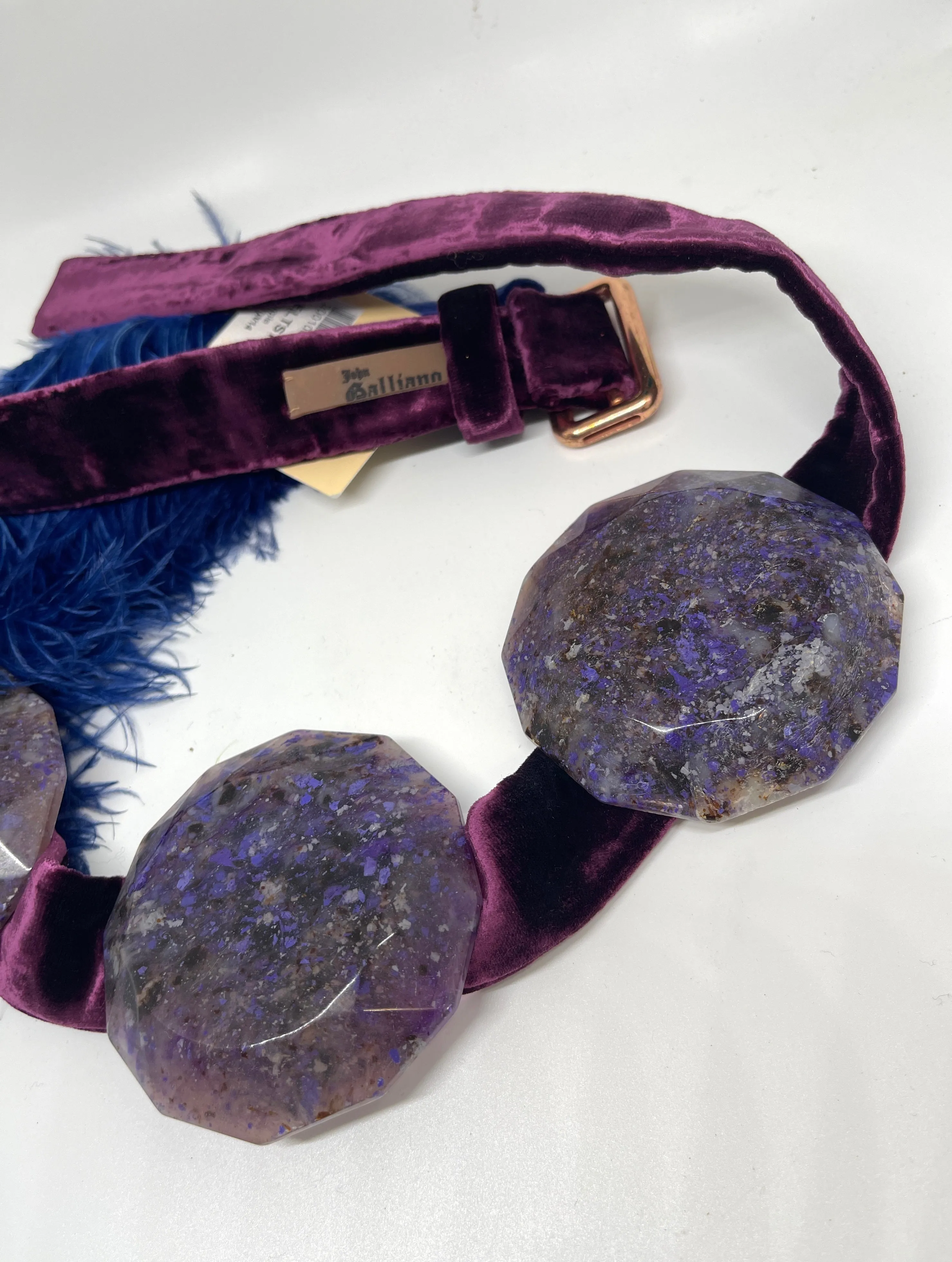 JOHN GALLIANO Beltstones Purple Velvet & Resin Belt, Small Medium