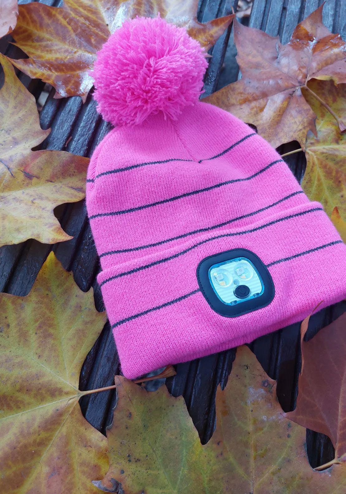 Kids Led Stripe Bobble Hat Pin