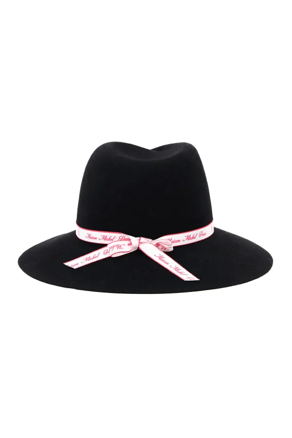 Maison Michel Virginie Neon Pink Logo Felt Hat - Black