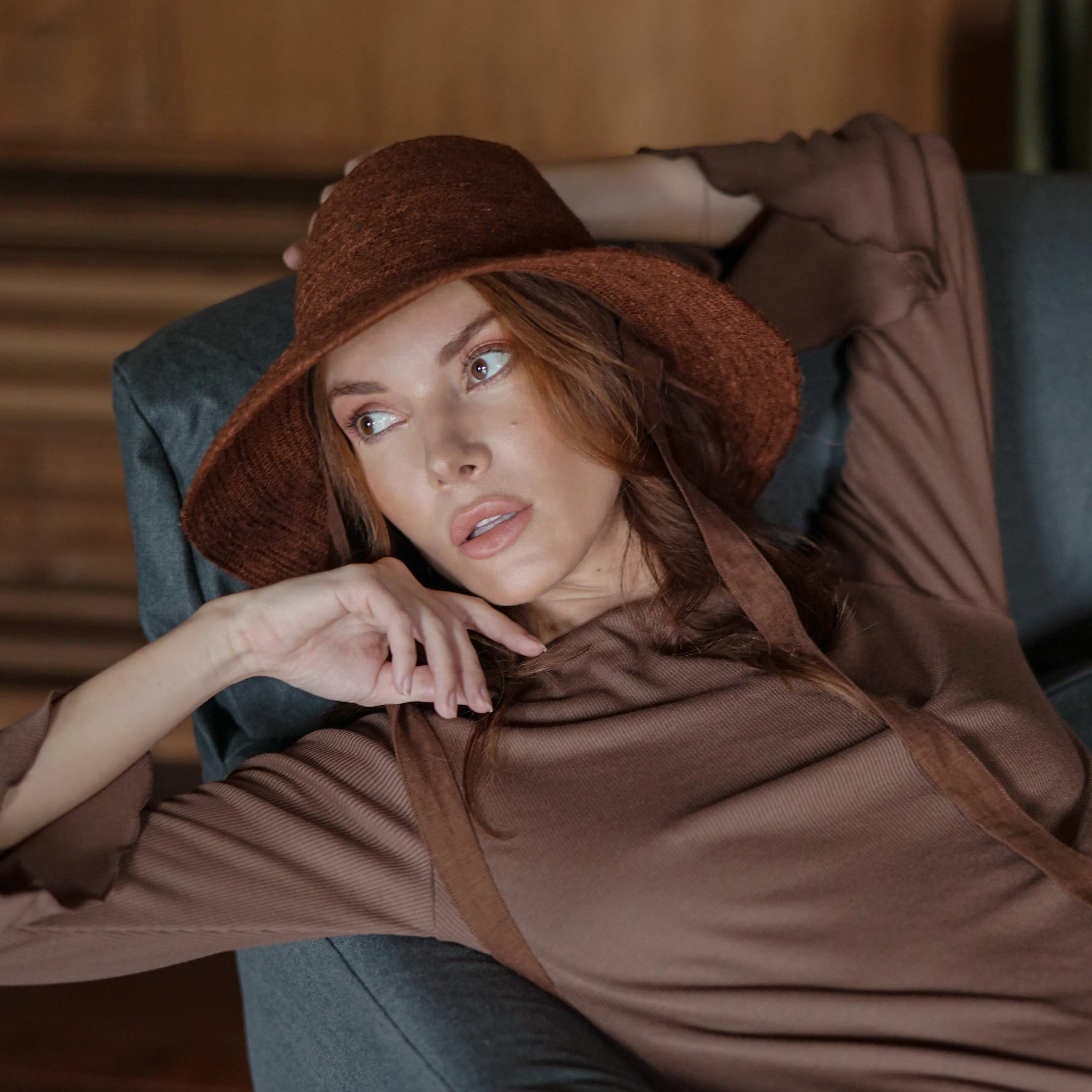 MEG Jute Straw Hat, in Burnt Sienna