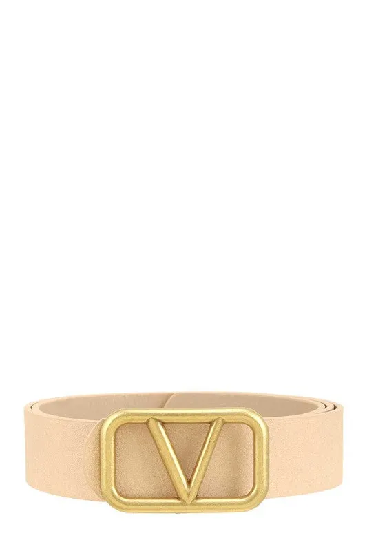 Metal V Buckle Leather Belt