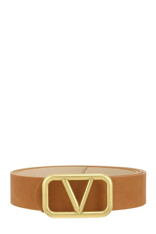 Metal V Buckle Leather Belt