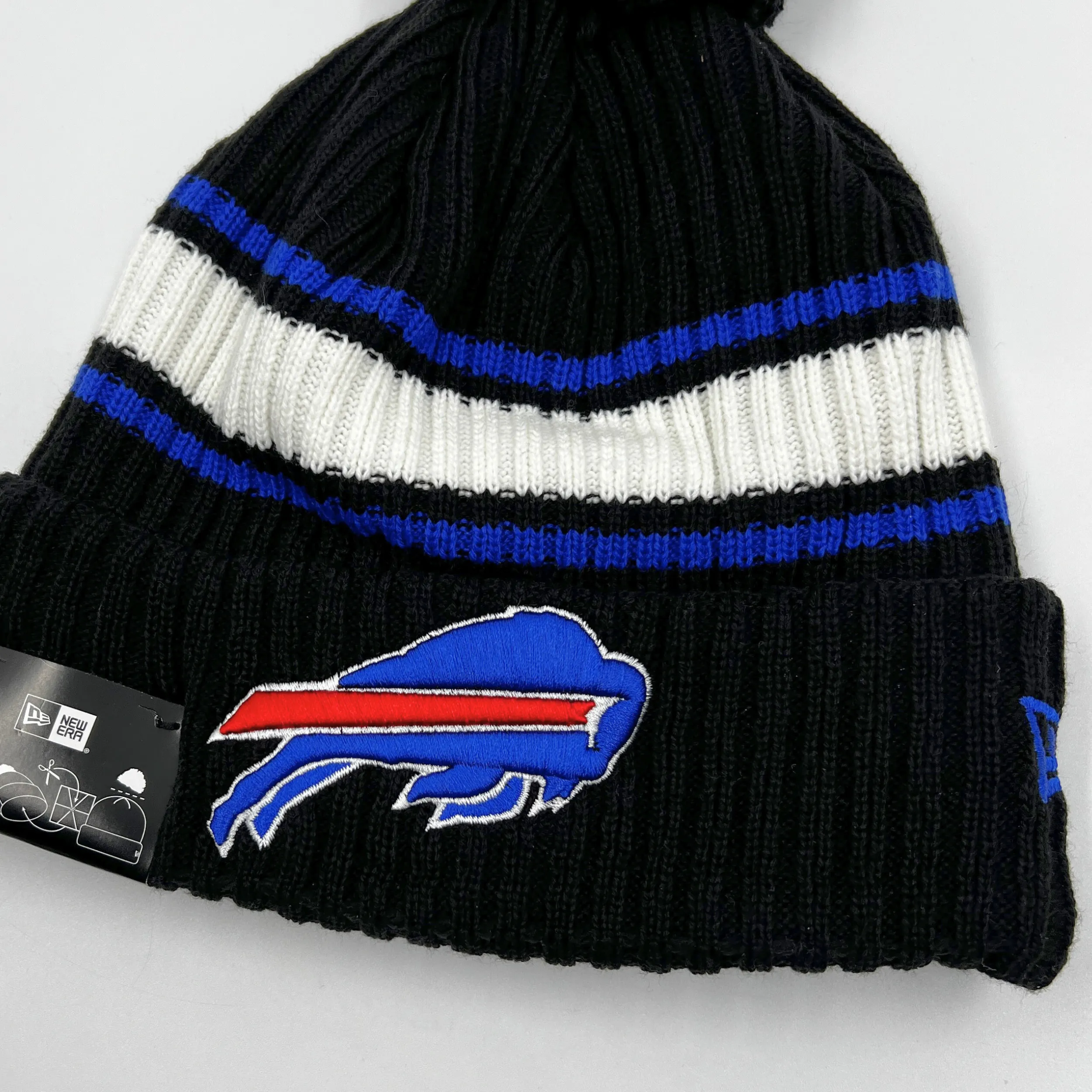 New Era Buffalo Bills Black With White & Royal Stripe Winter Knit Hat