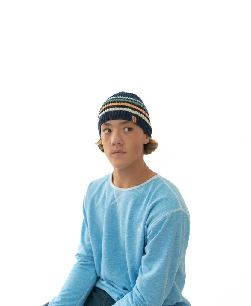 Organic Cotton Beanie Thin Stripe | French Navy