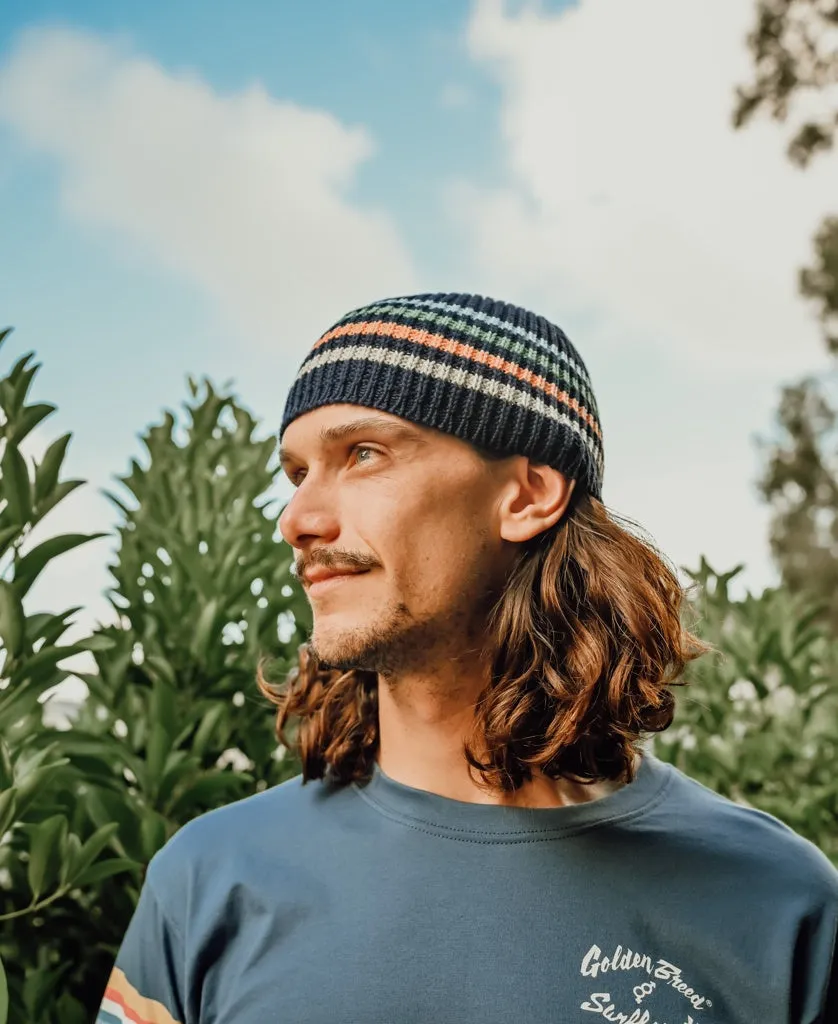 Organic Cotton Beanie Thin Stripe | French Navy