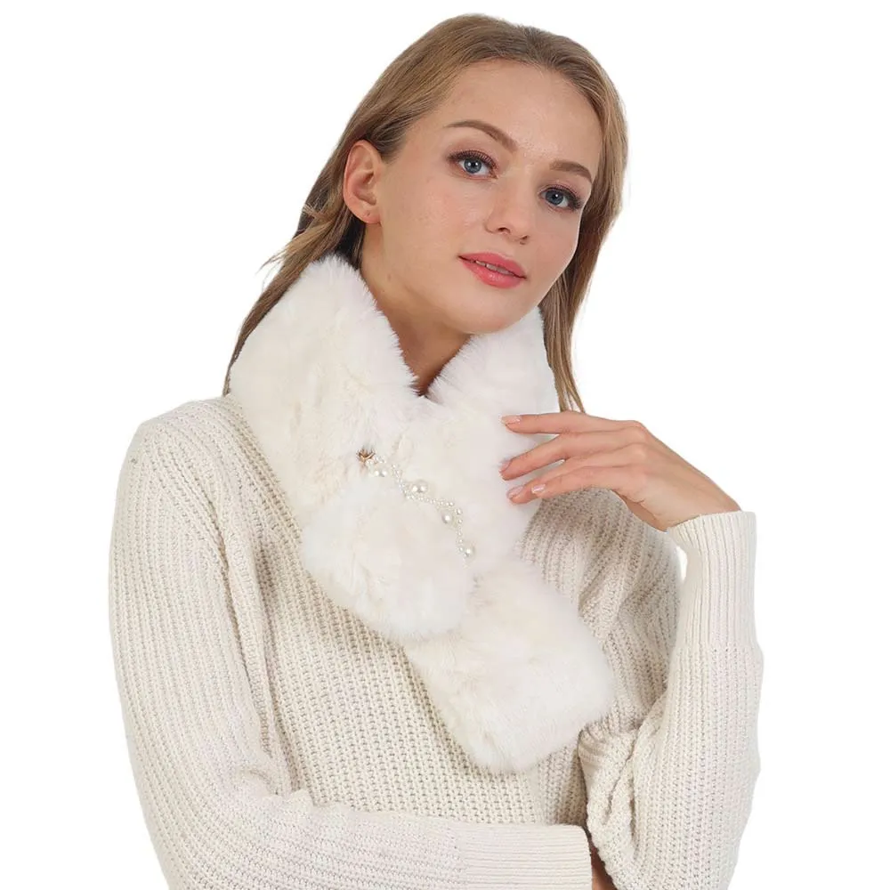 Pearl Flower Faux Fur Pull Through Scarf