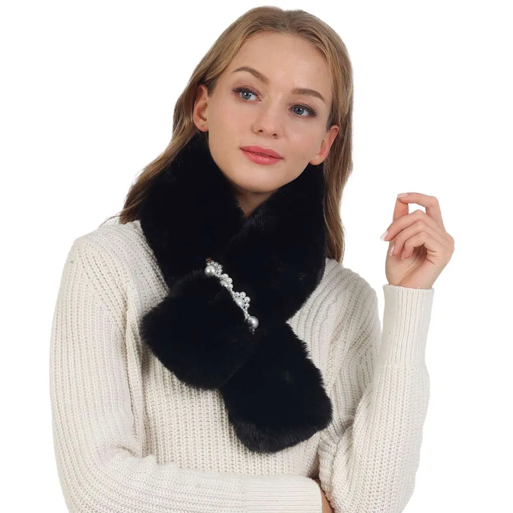 Pearl Flower Faux Fur Pull Through Scarf