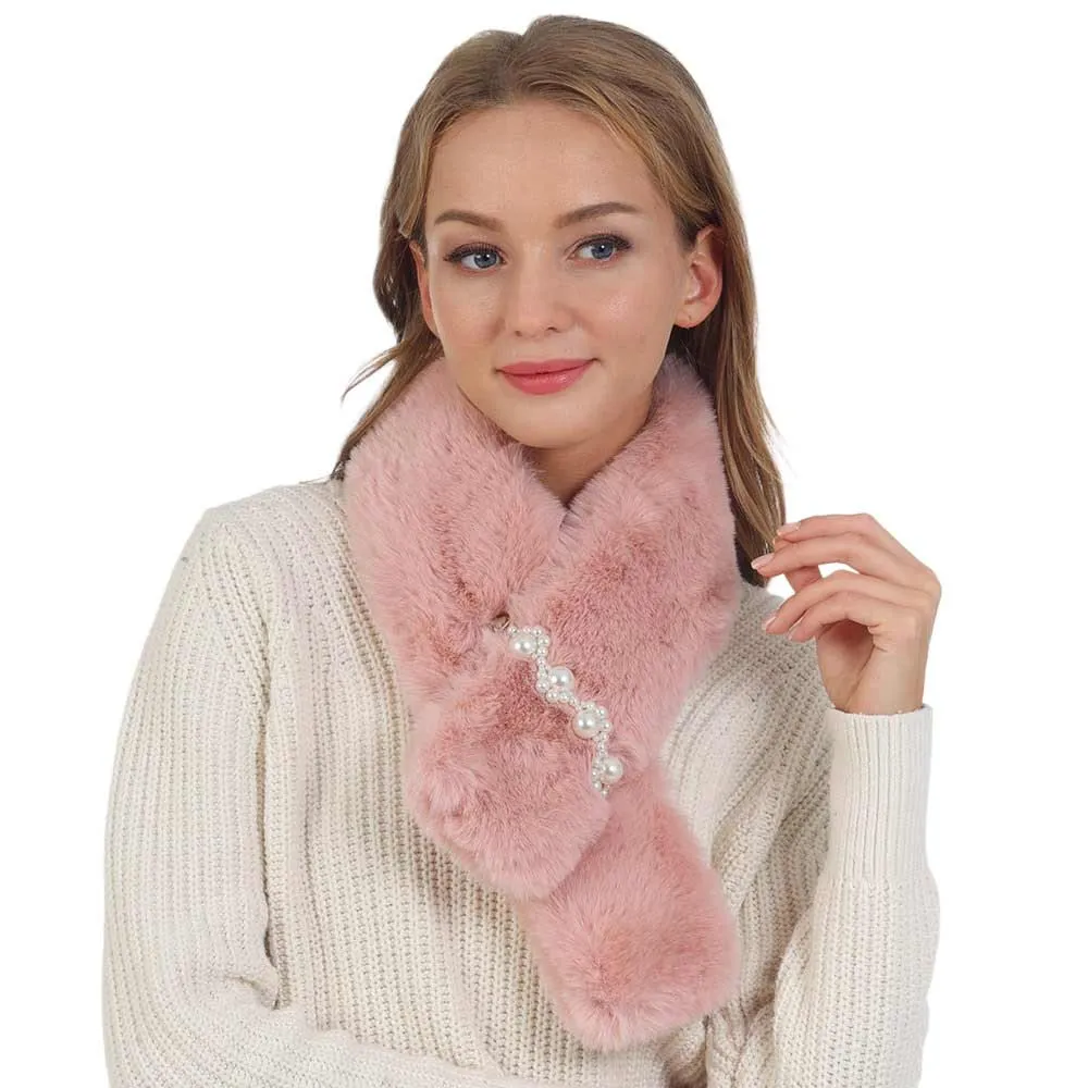 Pearl Flower Faux Fur Pull Through Scarf