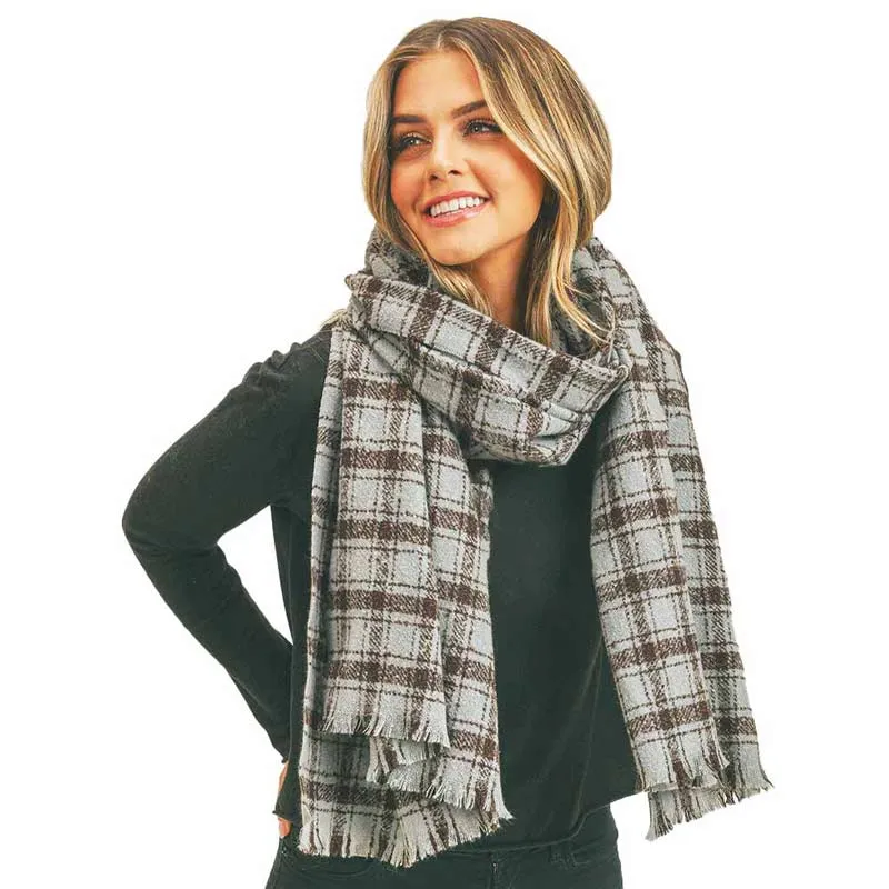 Plaid Check Lurex Oblong Scarf