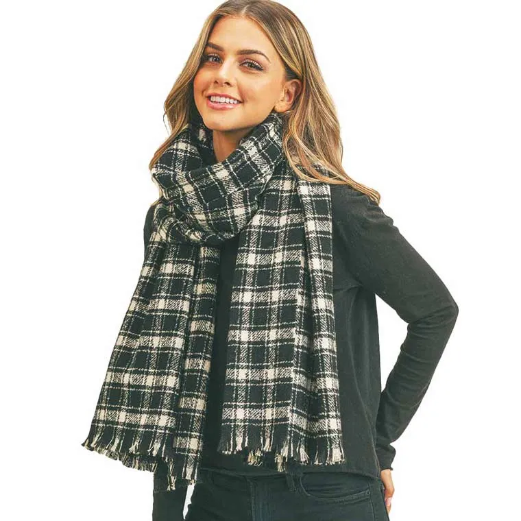 Plaid Check Lurex Oblong Scarf