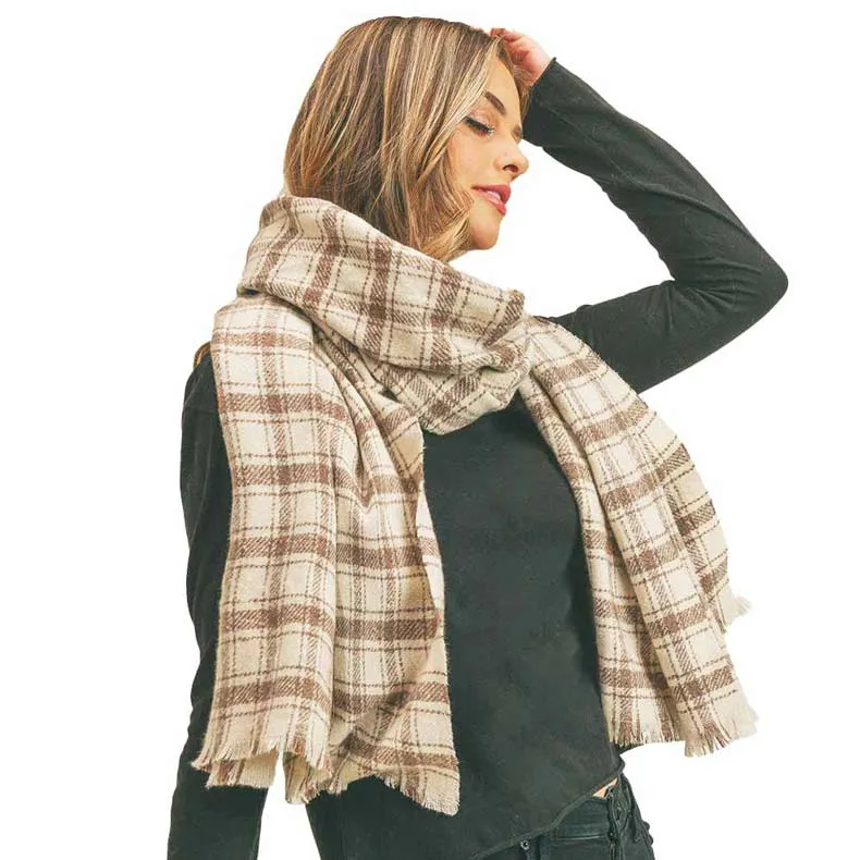 Plaid Check Lurex Oblong Scarf