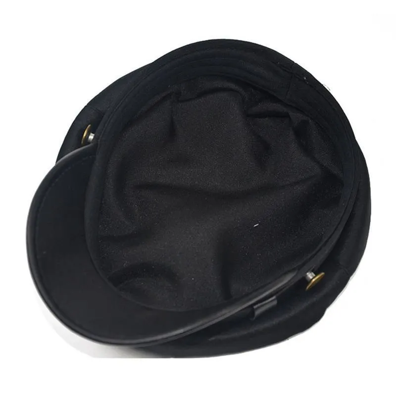 Polyurethane Leather Octagonal Hat with Large Buttons