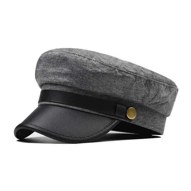 Polyurethane Leather Octagonal Hat with Large Buttons