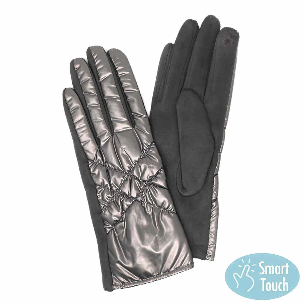 Puffer Padded Quilted Shiny Smart Gloves