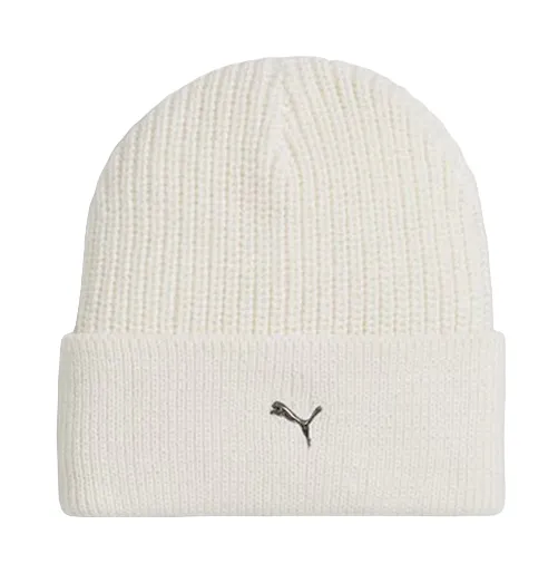 Puma ribbed beanie hat with metallic logo 024874-02 white. One size