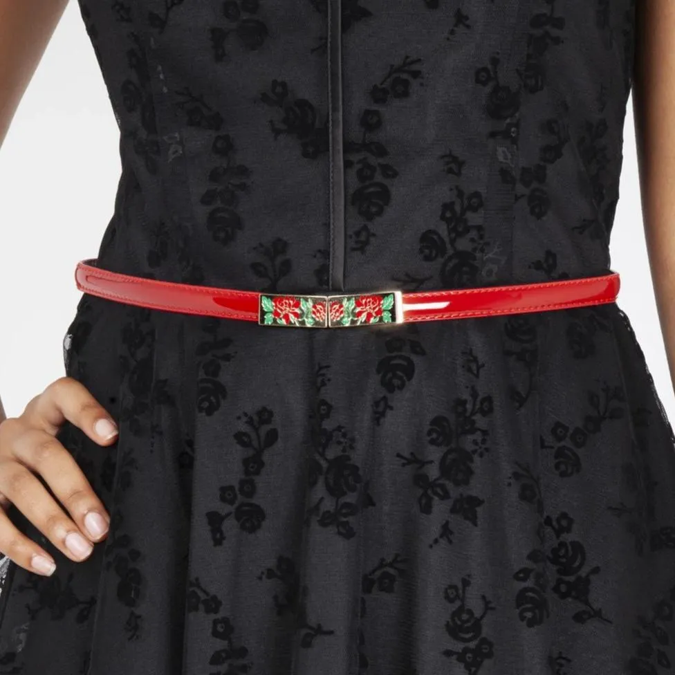 Red Rose Detail Waist Belt