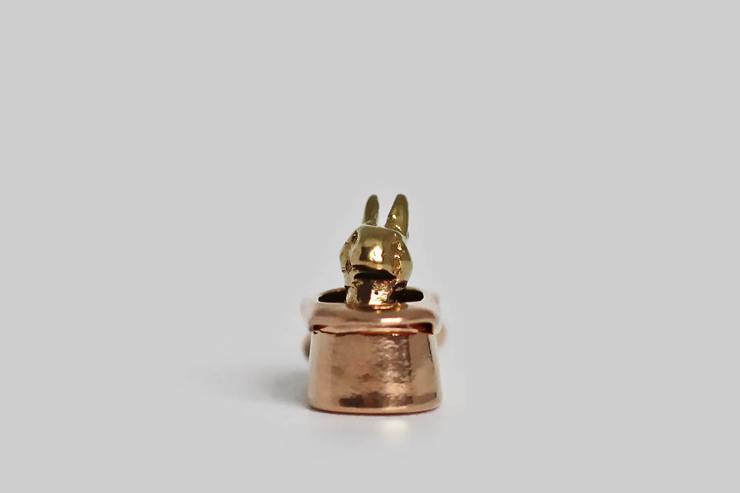 Vintage Miniature Pull a Rabbit Out of a Hat Charm in Two Tone 14k Gold