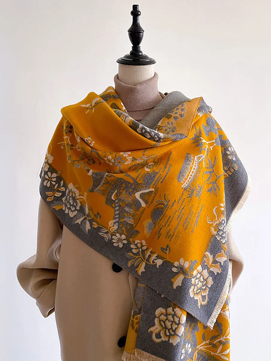 Women Winter Elegant Print Flower Scarf Shawl